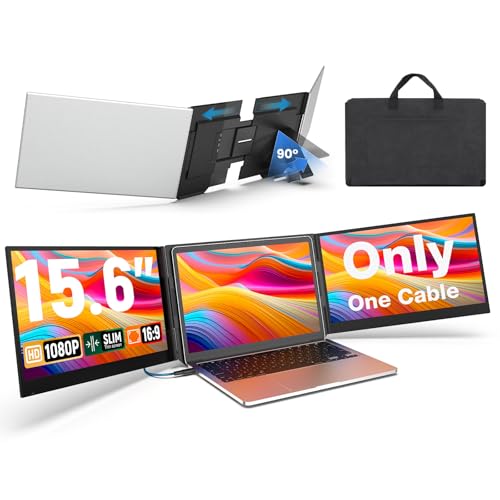 UK BONITOYS Laptop Screen Extender, 15.6" 1080P FHD IPS Display, One Cable Triple Monitor for 13"-17.3" Laptops, Driver Required, Laptop Monitor Extender Compatible with Windows, Mac, Chrome