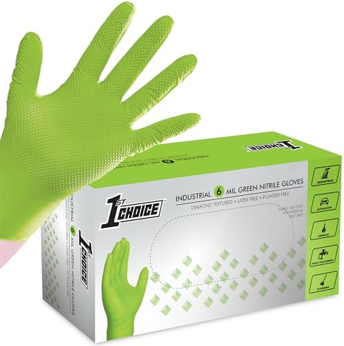 1st Choice Green 6 mil Nitrile Disposable Gloves Diamond Grip Large 100