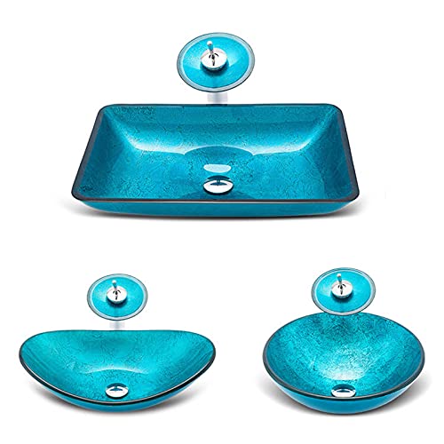 Vasque de comptoir compacte en verre bleu avec bonde escamotable - 6