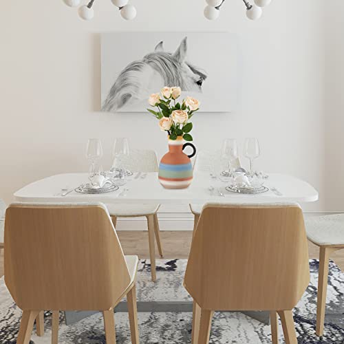 Ceramic Vase For Home Living Room Decor, Shelf Decor, Rustic Home Decor, Farmhouse Decor Unique Terracotta Boho Flower Vase Multicolor Stripes Design Vase #TOP3