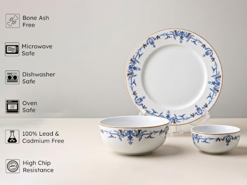Image of Bodhi House Premium Porcelain Dinner Set 14 Pieces Serving for 6 | Royal Crest Design | Microwave & Dishwasher Safe | Crockery Set | Dinnerware Set for Home, Dining, Kitchen & Gifting