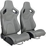 WIILAYOK 2 Pack Racing Seats, 1 Pair Universal PVC Leather Racing Bucket Seats with Dual Lock Sliders for Front-Back Adjustment, Automotive Racing Sports Seats for Cars, Gray