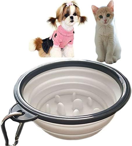 Portable Travel Pet Bowl Slow Feeder, Collapsible Dog Bowl, Foldable Expandable Cup Dish for Pet Cat Food Water Feeding