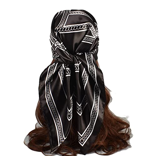 【Dimensione】90*90 cm Générique Cucciolo Con Guinzaglio Donna in seta stampato fiore di seta stampa quadrata Turbante Africano Uomo, Le Noir, Taglia unica