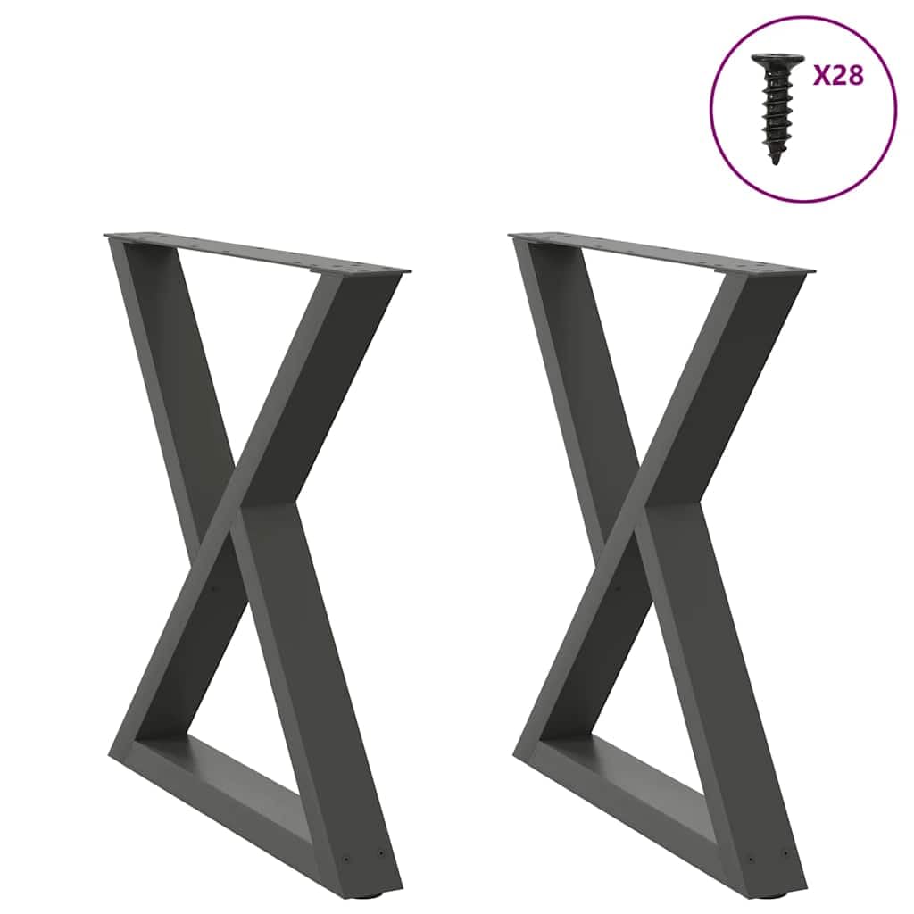 Generisch Gambe per tavolo da pranzo, 2 pezzi, antracite, 70 cm, in acciaio