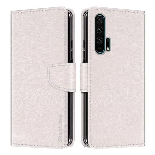 Custodia Portafoglio pelle Compatibile con Huawei Honor 20 Pro Cover Colorata Flip con Portacarte Chiusura Magnetica ProtettivaBianco