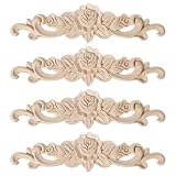 Thinp 4 Stück Holz Ornamente, 20 × 5,3 cm Stuckleisten Wand Ornamente für Möbel Vintage HolzOrnamente Zierleisten Geschnitzt Corner Ecke Onlay Applique für Tür Schrank Wand Haus Dekoration