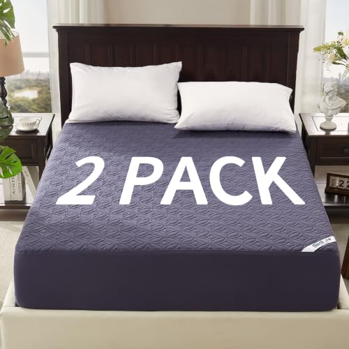 Image of BEDLORE 2 Pack Waterproof Mattress Protector, King Size Mattress Pad with Deep Pocket 6 inch-18 inch Depth, Soft Breathable Bed Mattress Cover for Bedroom, College Dorm (Navy Blue)