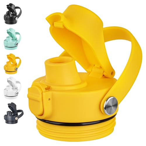 Diumepo Lids for YETI Rambler 12oz 18oz 26oz 36oz 64oz Water Bottle, Replacement Cap for Yeti Rambler Bottle with Flexible Handle, BPA Free (Yellow)