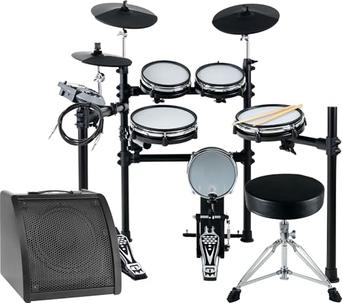 XDrum DD-530 E-Drum Set mit Mesh Heads - Elektronisches Schlagzeug mit 3 Becken Pads 4 Mesh Head Pads, 1 Kick Pad und Rack - 45 Drumkits mit 455 Sounds - Inkl. Hocker, Drum-Monitor, Kabel und Schule