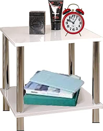 AAMEN Living Room Small White Side Table With Metal Legs 2 Tier White Gloss Side Tables For Small Spaces Coffee Table For Living Room Small Hallway Table Home Decor