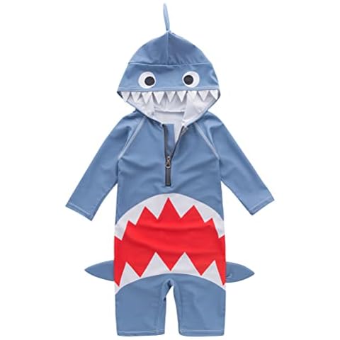 May's Kids Boys Shark Design Sun Protection Swimwear Swimming Bathing Onepiece Swimsuit Gray Cover