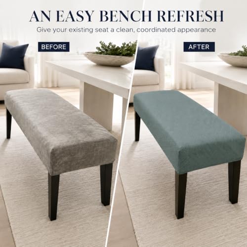 Image of Street27 High Stretch Jacquard Dining Bench Cover Elastic Chair Covers - Anti-Dust Removable Bench Slipcover Washable Bench Seat Protector Cushion Cover for Living Room, Bedroom, (Sage Green)