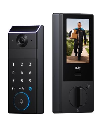 eufy FamiLock S3 Max Smart Lock with Palm Vein Recognition - Keyless Entry Door Lock for Front Door, 3-in-1 Wi-Fi Keypad Deadbolt+ 2K HDR Camera+ Doorbell, ANSI/BHMA Grade 1, Rear Lock Video Screen