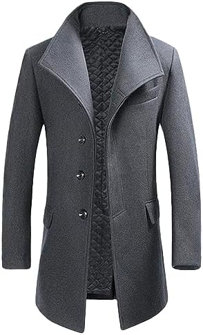 Allthemen Mens Wool Trench Coat Mid Length Overcoat