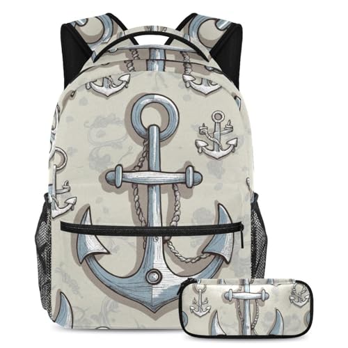 Cartable enfants garçons filles spacieux avec sac à dos vintage gris ancre anti-mal de dos