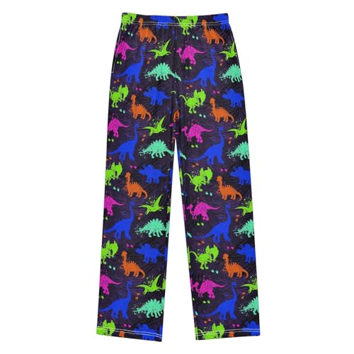 ZZXXB Cute Dinosaur Colorful Pattern Boys Long Pants Soft Trousers Elastic Waist Kids Lounge Bottoms with Pockets S-XL