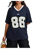 WDIRARA Women's Plus Size Football Jersey Shirts Number Graphic Oversized V Neck Half Sleeve Streetwear Tops Dark Blue 4X-Large Plus