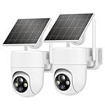 2K Solar Security Cameras Wireless Outdoor, 2PCS Outdoor Camera Wireless with 360° View, Cameras for Home Security with Color Night Vision/2-Way Audio, 2.4GHz Wi-Fi Only