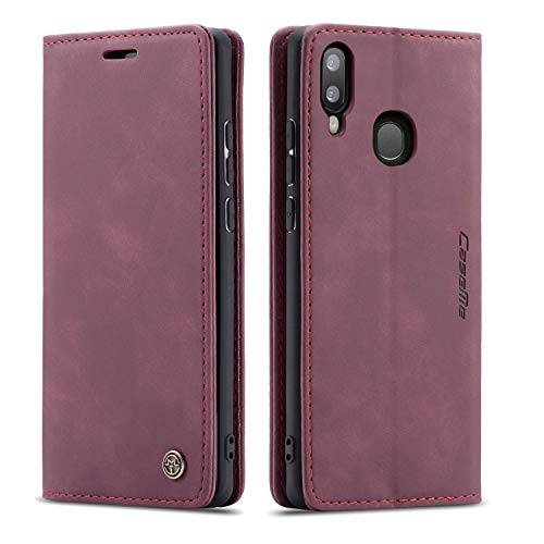 Bigcousin Coque Compatible avec Samsung Galaxy A20E,Cuir Housse Flip Portefeuille Etui avec Magnetique,Rouge Cover
