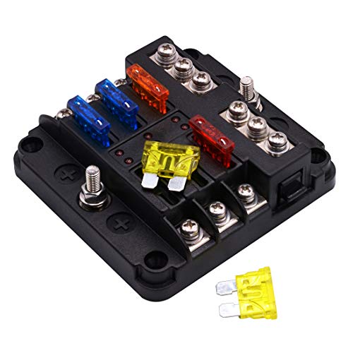 Boîte à fusibles lame 6 voies avec indicateur d'avertissement LED pour réseaux électriques