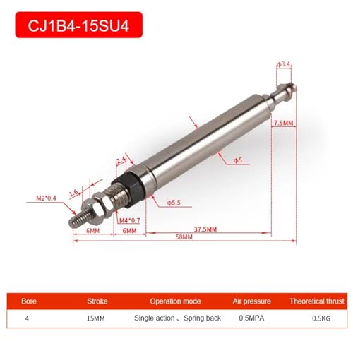 Mini cilindro neumático CJ1B de acero inoxidable y simple acción CJ1B4-15SU4 2
