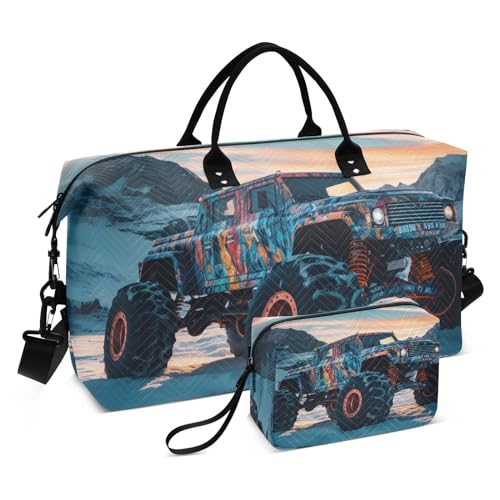 Large Travel Duffel Bag, Colorful Truck Ice Sports Tote Gym Bag, Shoulder Weekender Overnight Bag for Women Men, Carry On Luggage with Toiletry Bags