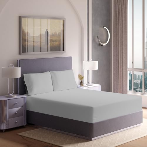 Color Sense 100% Cotton Fitted Sheet for King Bed 180x200cm -Light Grey, 38cm Deep Pocket for Thick Mattress, Soft Percale Fabric, Cooling & Breathable, Ideal for Hot Weather, Easy Care & Long-Lasting