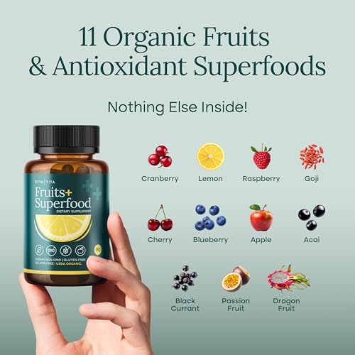 100% Organic Fruits and Veggies Supplement (USDA Organic - Made in USA) 180 Potent Fruits and Vegetable Capsules for Energy Boost & Daily Fruit and Vegetable Vitamins - Vegan, Non-GMO, Gluten-Free