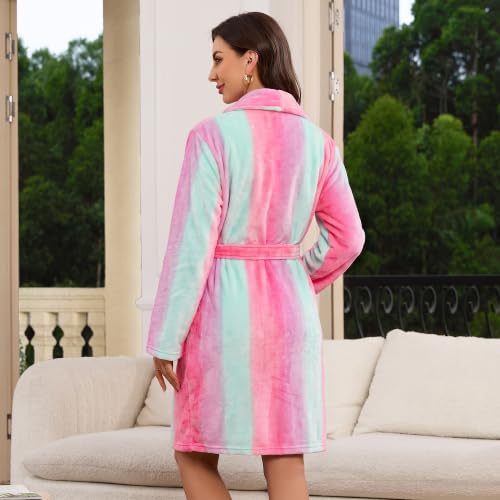 Image of U2SKIIN Women Fleece Robe, Short Cozy Plush Robes for Womens Soft Shawl Collar Warm Spa Bathrobe