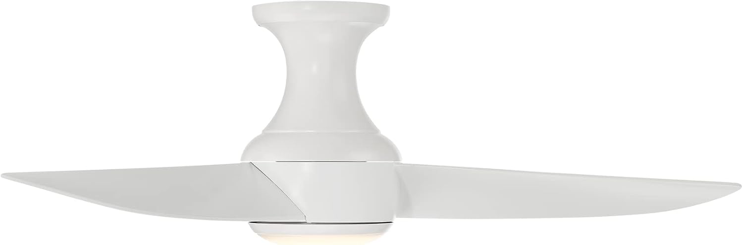 Corona Smart Indoor and Outdoor 3-Blade Flush Mount Ceiling Fan 44in Matte White 3000K LED Light Kit and Remote Control works with Alexa, Google Assistant, Samsung Things, and iOS or Android App