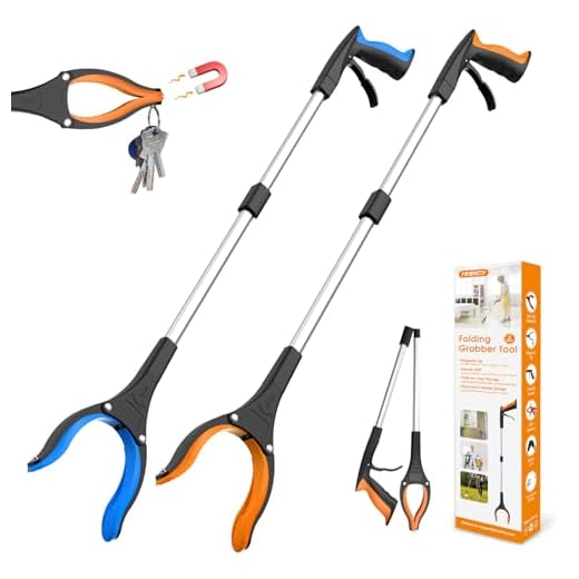 Rewkcy 81Cm/32" Litter Pickers Grabber Stick 2-Pack, Helping Hand Grabbers For Adults, Disabled, And Elderly, Heavy Duty Pick Up Stick Grabber, Blue And Orange