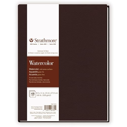 Strathmore 400 Series Watercolor Paper Art Book Matte Brown Cover Natural White Hardbound 24 Sheets 8.5x11 inch