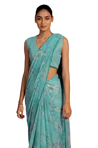 Image of MIRCHI FASHION Saree for Woman Georgette Floral and Leaf Printed | Elegant Farewell and Ceremonial Women's Sari with Blouse Piece