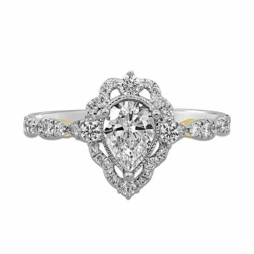 Ritika Pear & Round Cut White Diamond 925 Sterling Silver 14K Two-Tone Gold Over Diamond Vintage Style Teardrop Engagement Ring for Women