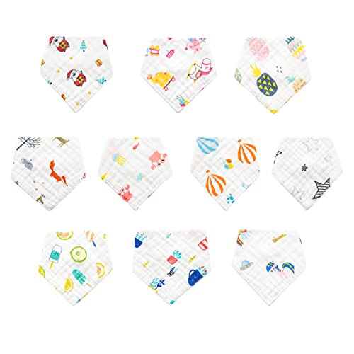 MINIMOTO Baby Drool Bib Pack of 10,Baby Triangular Bibs,100% Cotton Neckerchief Bibs,Soft & Absorbent,for Boys Girls Lovely Gift Set(Weiß)… Cover
