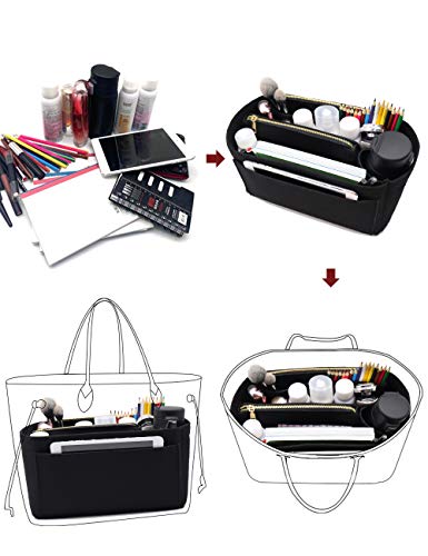 Image of Purse Organizer, Felt Bag Organizer Insert Purse Organizer For LV Speedy, Neverfull, Tote, Handbag,Shaper 8023 Black M