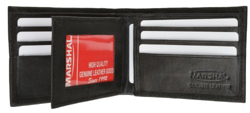 MARSHAL Mens Black Leather Bifold Zippered Billfold Wallet 793