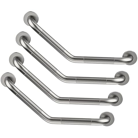20 Inch Angled Grab Bar 4 Pack, YuanDe Brushed Nickel Bathroom Grab Bar Handle w/Anti-Slip Knurled Grip, Stainless Steel Bath Balance Bar, 1.25" Tube Safety Hand Rail Support,Handicap Elderly Senior Cover