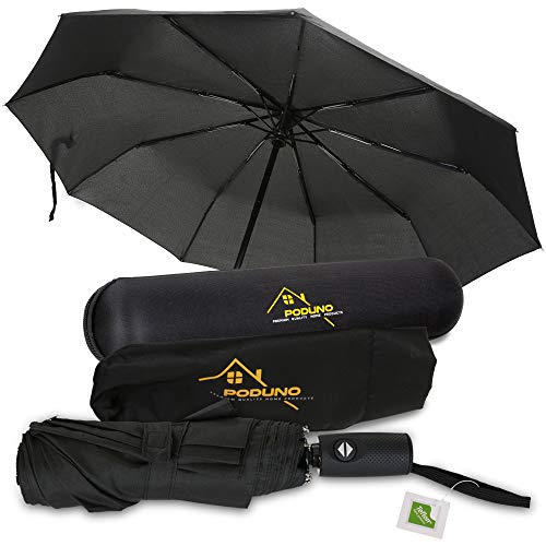 Poduno Black Windproof Travel Folding Umbrella with Teflon Coating 11.5