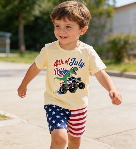 Image of Mrocioa Toddler Boy Summer Clothes 4th of July T Shirt American Flag Shorts Set Girl Stars Stripes Outfit