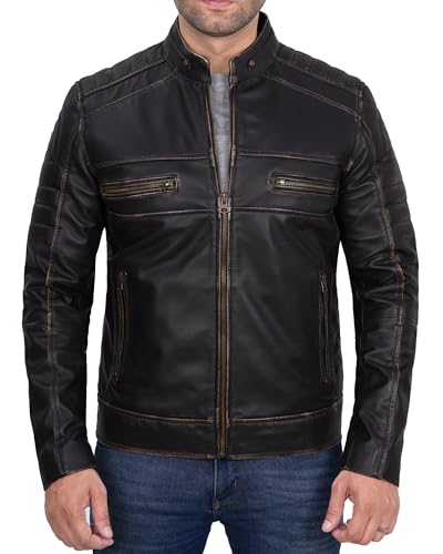 Blingsoul Quilted Style Leather Jacket Men Motorcycle (N2) | [1516044] Cafe Racer Ruboff, L