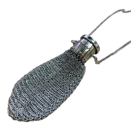 Vintage Coin Purse, Double Mesh Metal Purse with Stretchable Opening, 1920's English Coin Holder with Long Chain