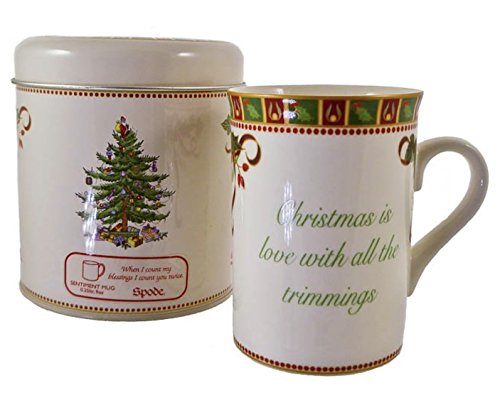 Spode Christmas Tree Sentiment Mug, Christmas Is Love With All The Trimmings