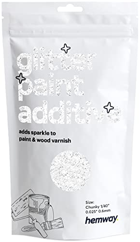 Hemway cristal de diamant Glitter peinture blanche additif Chunky 1/40" 0.6mm pour l'émulsion Peintures à l'eau - intérieur et extérieur mur, plafond, bois, vernis, mat, brillant - 100 g / 3,5 oz Cover