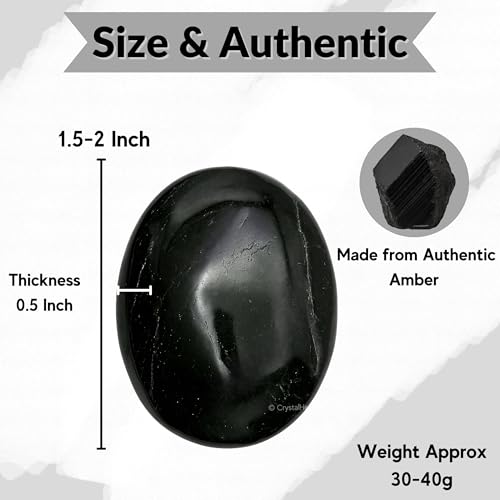 Image of Certified Natural Black Tourmaline Crystal Palm Pebbles Stones for Anxiety Stress Relief Massage - AAA Grade Original Healing Gemstone Agate Palm Stone for Yoga Meditation Spiritual Reiki Feng Shui