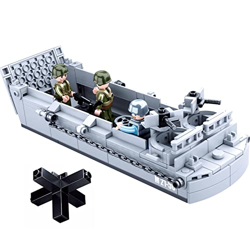 Hhohio World War 2 Landing Craft Building Toys Ww2 Military Vehicle Brick Set, Wwii Army Warship Boat Model Block With 4 Soldiers Figures (325 Pieces) #TOP1