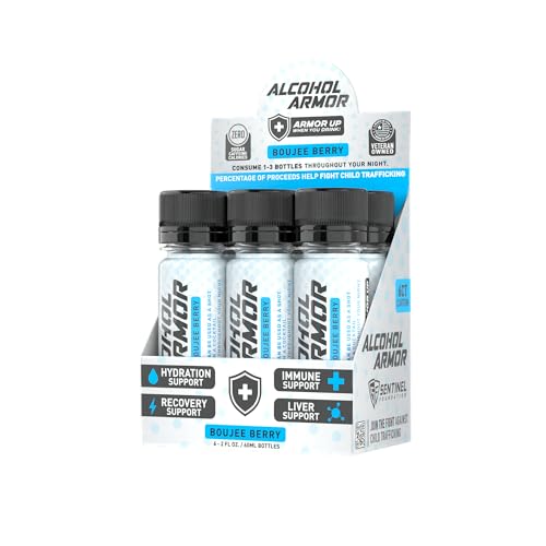 Alcohol Armor Boujee Berry Elixir – Hydration Support, Essential Vitamins and Electrolytes, Vitamin B12, Milk Thistle – 6 Pack