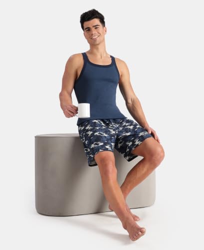 Image of Jockey US27 Men Super Combed Cotton Rib Square Neck Gym Vest Dark Denim Melange & Navy S