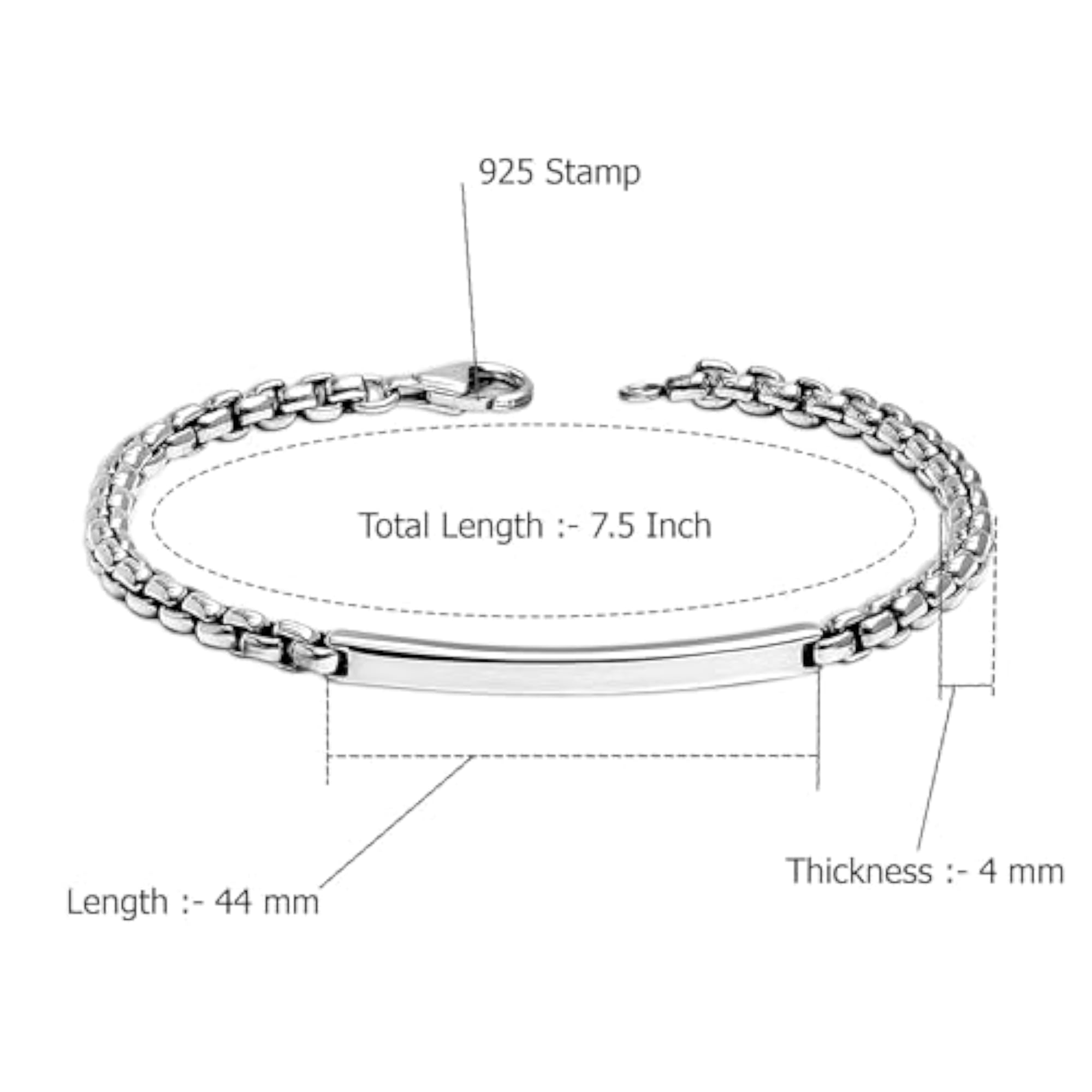 Men's 925 Sterling Silver BIS Hallmarked Round Box Chain ID Bracelet